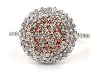 Diamond Oval Halo Cluster Pave Ring in Two-Tone Gold