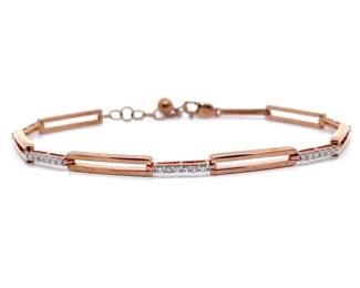 Diamond Bar Paperclip Link Bracelet in Rose Gold