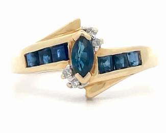 Blue Sapphire & Diamond Zig-Zag Channel Ring in 14k Yellow Gold