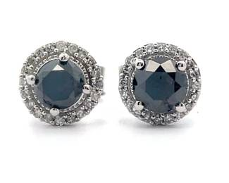 1 Carat Fancy Black & White Diamond Stud Earrings in White Gold