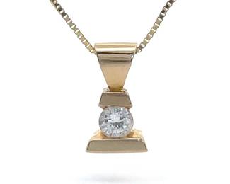 Diamond Solitaire Channel Bar Pendant Necklace in 14k Yellow Gold