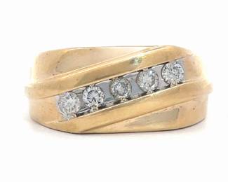 Gent's Channel Diamond Beveled Square Ring in 14k Yellow Gold