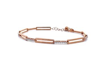 Diamond Bar Paperclip Link Bracelet in Rose Gold