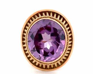 Vintage Large Alexandrite Solitaire Basket Ring in 18k Yellow Gold