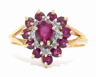 Ruby & Diamond Flower Cluster Split Ring in 14k Yellow Gold