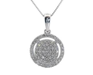 0.50ct Diamond Round Halo Cluster Eternity Circle Pendant Necklace in White Gold