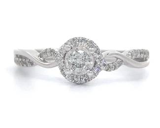 0.25ct Diamond Halo Cluster Entwined Twisted Vine Ring in White Gold
