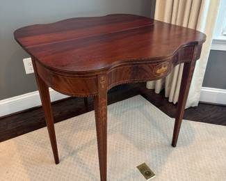 Antique Inlayed Motif Game Table (35"W x 35-1/2"D Open / 17-3/4" Closed D x 28-1/2"H)