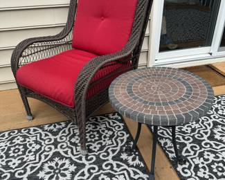 Lay-Z-Boy Outdoor Wicker Armchair (37"D x 52"W x 31" Back Height) & Outdoor Side Table (20"D x 20"H)