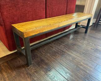 Industrial Metal Base Wood Bench (14"D x 66-1/2"W x 19"H)