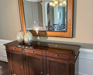 Bernhardt 3 Door / 3 Drawer Sideboard (21"D x 72"W x 38"H) & Gold Gilt Mirror (47"H x 59"W x 2"D)