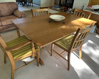 Vintage drop-leaf trestle table with four chairs