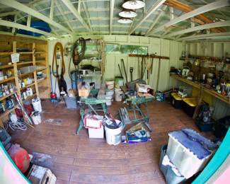 Full Shed of Lawn & Yard Tools, Various Paints & Stains