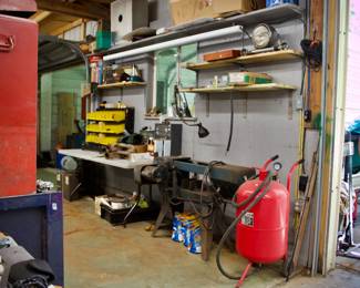 Vacuum Sand Blaster, 1960's Kalamazoo WORKING Hacksaw, Various Shop Tools & Storage Shelf