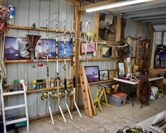 Big Game Finore Deep-Sea Fishing Reels & Rods, Jumping Marlin Photographs Framed