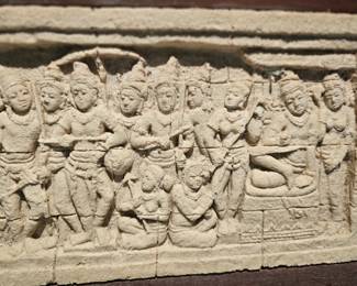 Framed borobudur relief. Sandstone and wood . 27 x 12" 