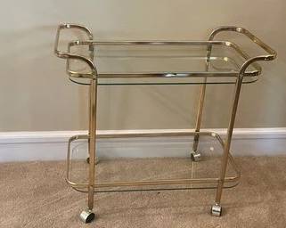 Italian Two Tiered Brass Glass Table A12