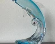 Excellent Condition Vintage Hand Blown Glass Dolphin On Wave Signed FM Konstglas/Sweden L110
