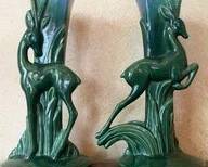 Pair Of Vintage Royal Haeger Art Deco Leaping Gazelle Ceramic Vases B86