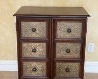 Antique Stamped Brass 2 Door Cabinet With Dark Walnut Finish B8