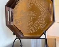 Decorative Copper Etched Mirror Tray On Display Stand L34