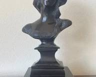 Vintage Art Nouveau Bronze Bust Reproduction Of Idealized French Girl L18