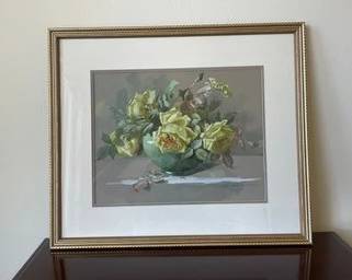 Reproduction Painting Of Golden Roses In Vase By Harriet Winslow Hayden A35