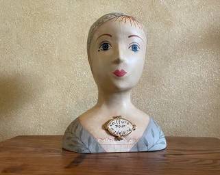 Vintage Hand Painted Coiffure Pour Madeleine Wig/Hat Display Bust
