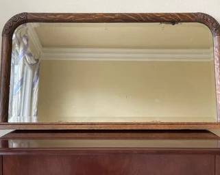 Antique Oak Wall Mirror W/ Beveled Mirror L56