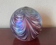 Art Glass Iridescent Purple Bud Vase With White Swirl L105