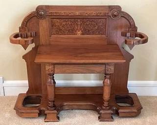 Antique Victorian Walnut Umbrella Stand W/ Burl Panel L52