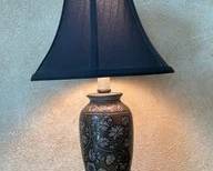 Ceramic Table Lamp W/ Black Silk Shade B94