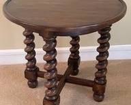Dark Brown Round Occasional Table With Barley Twist Legs & Distressed Finish L2
