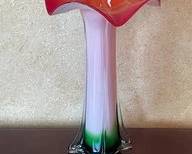 Vintage 1990s Post Modern Clear, Pink, Green, Red Ombre Tall Calla Lily Hand Blown Glass Vase