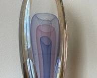 Large Hand Blown Glass Sculpture W/ Ionized 3D Blue & Pink Veils, Signed & Dated 2007 L108

