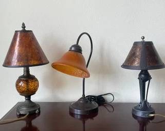 Lot Of 3 Accent Table Lamps With Bronze Finish L72
