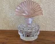 Vintage Crystal Art Deco Perfume Bottle With Pink Fan Stopper B30
