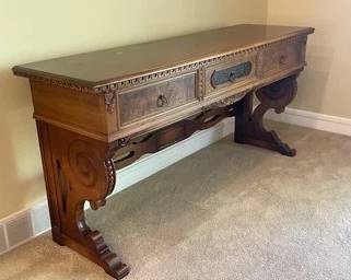 Antique Walnut Sideboard With Carved Details
