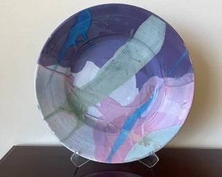 Large Hand Thrown Studio Pottery Dish On Plexiglass Stand L46
