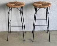 Pair Of Black Iron Counter Stools With Rush Seats D10