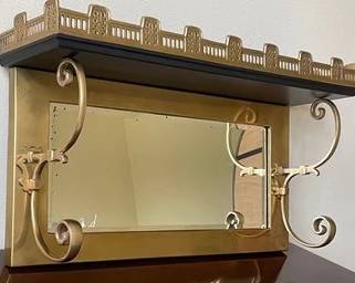 Heavy Brass Wall Mirror W/ Coat & Hat Racks L61
