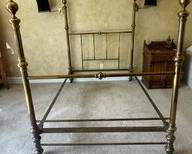 Beautiful Condition Antique Brass 4 Post Full Size Bed W/ Rails & Casters