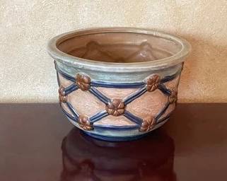 Large Subtle Cream, Blue Green Glazed Flower Pot/jardiniere With Satin Finish B71
