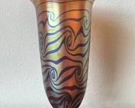 Lundberg Studios Iridescent Pulled Feather Art Glass Vase Signed & Dated 1999 L101
