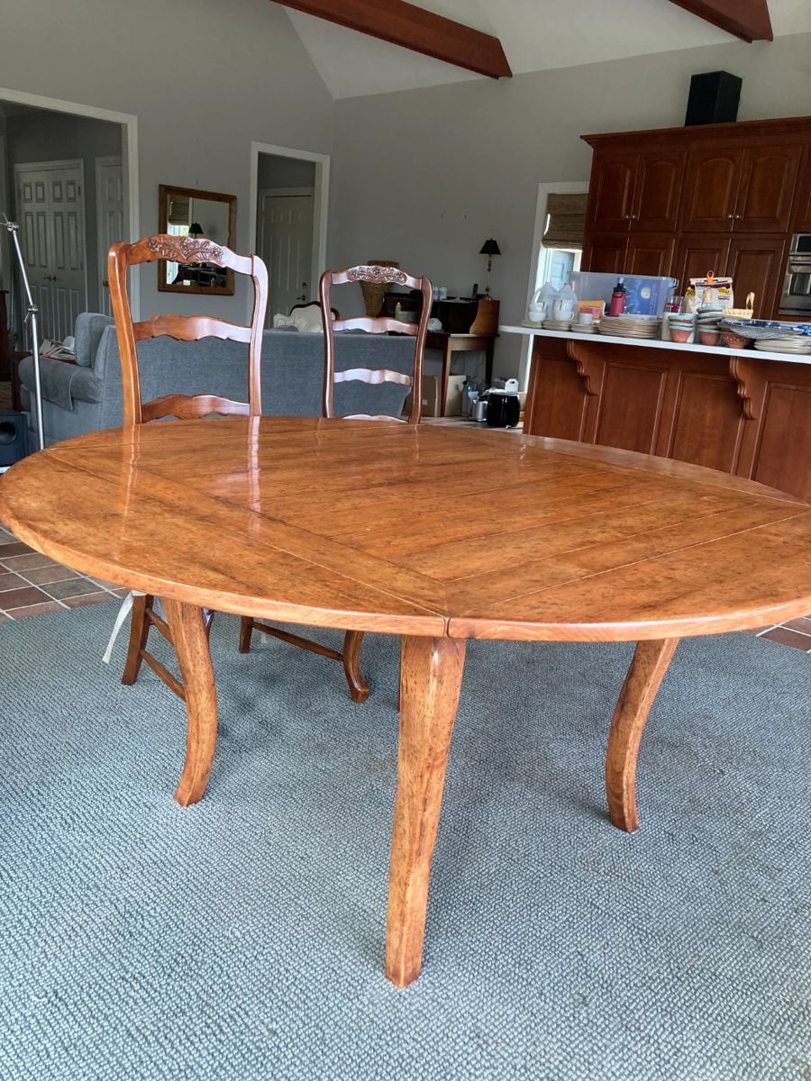 Bausman French Country Alderwood Table (folds from a large circle to a smaller rectangle) see detail