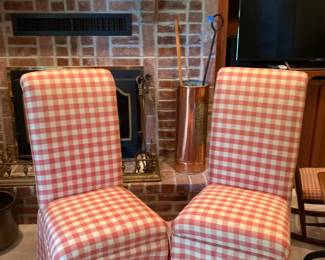 Pair of red and white checked Parson's chairs
