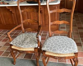 French rush seat chairs, 2 armed and 4 side chairs. See detail