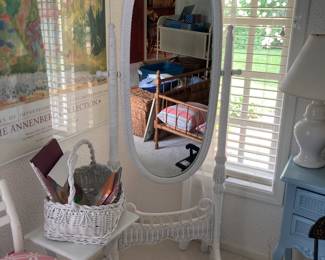 White wicker full length mirror