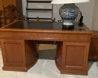Amazing antique cherry Wooten rotary desk with leather top