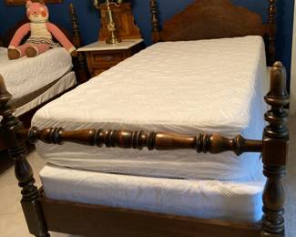 Pair of adorable antique walnut twin beds with brand new mattresses